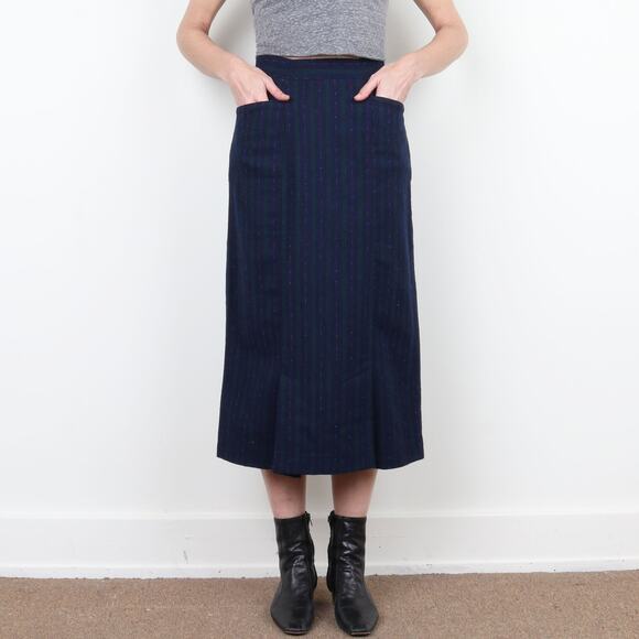 Vintage 70s Navy wool Midi / Maxi Skirt Size S Trousers Up - Picture 1 of 4